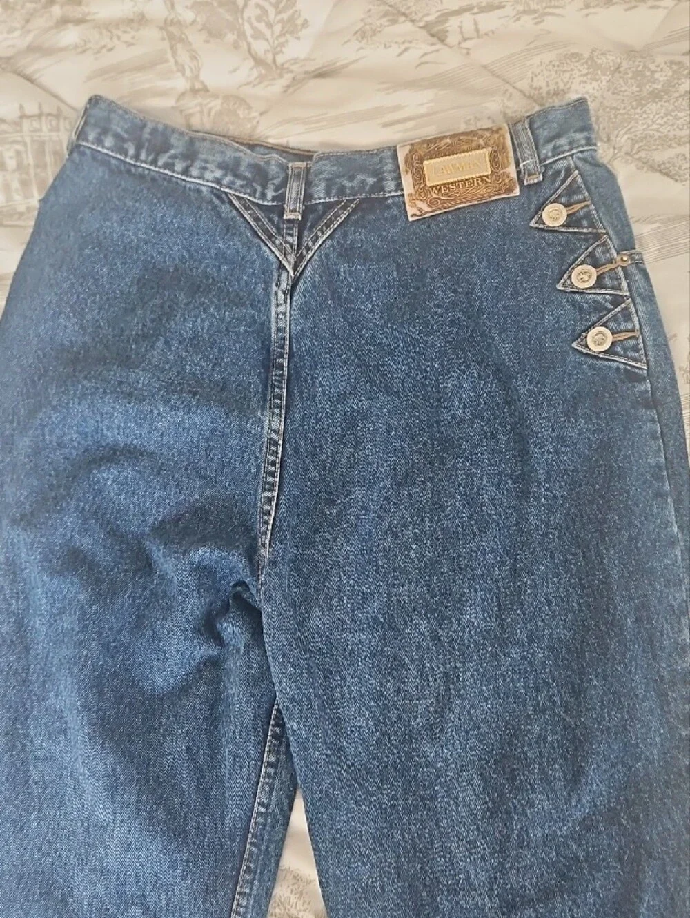 Vintage Lawman Western Dark Blue Women's Jeans With Side Button Detail